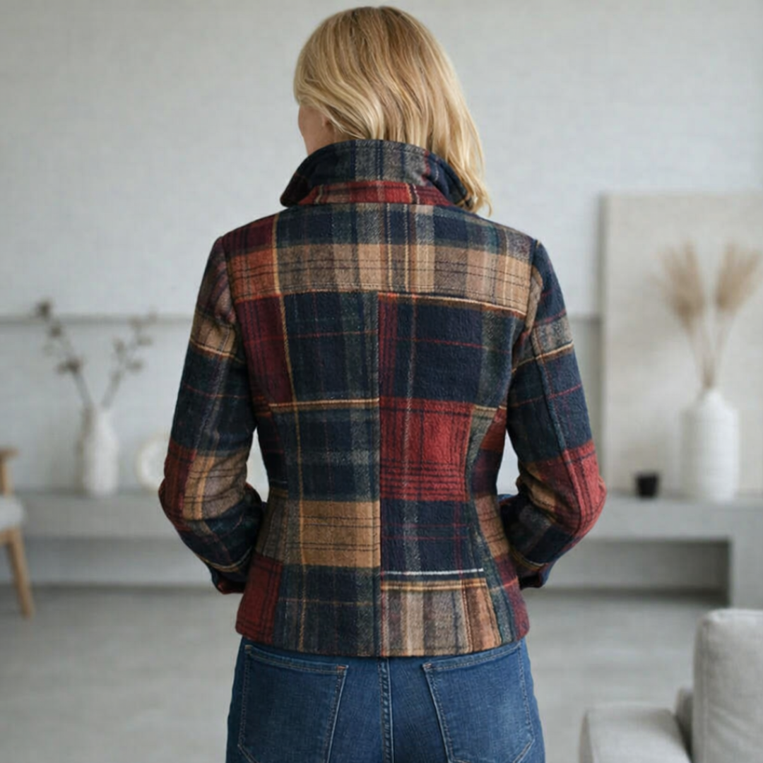 NATALIE – Manteau à carreaux de mi-saison avec col montant