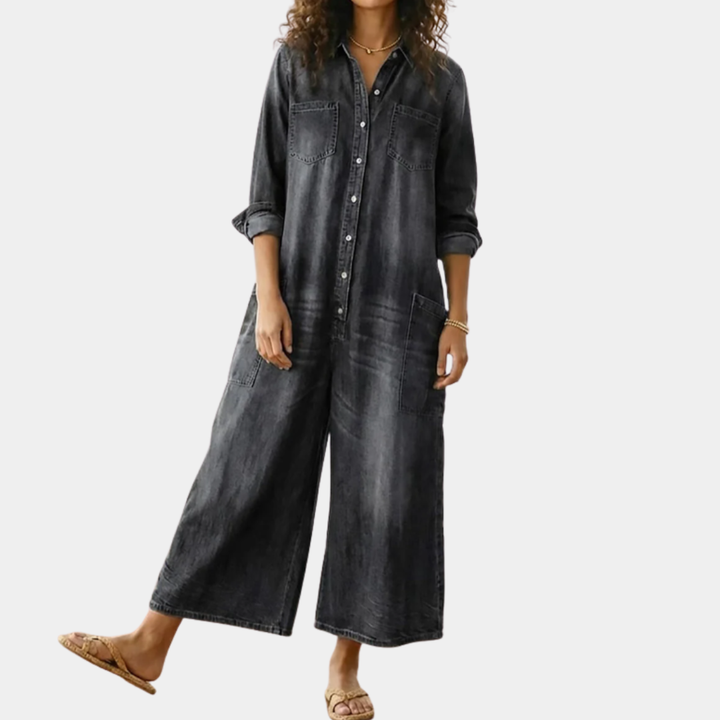 Saylor - Salopette en denim vintage doux délavé avec boutons