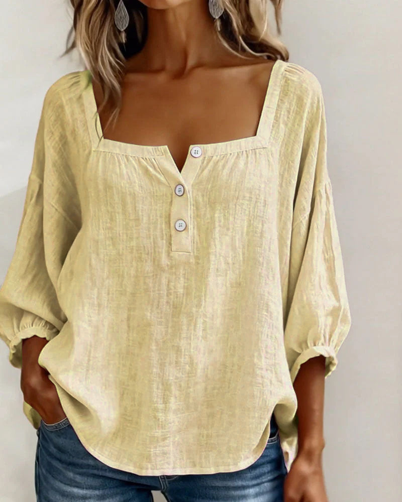 Claire | Blouse à Col Carré et Manches Bouffantes
