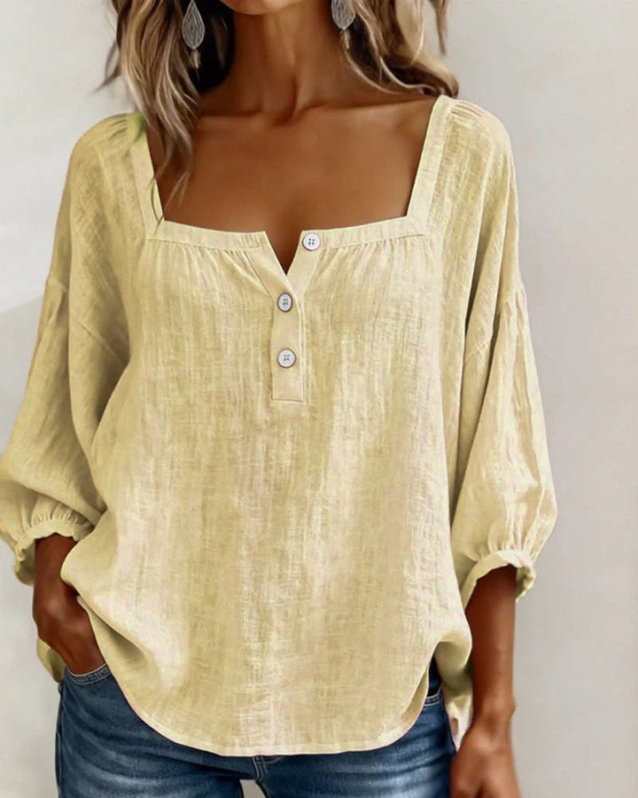 Claire | Blouse à Col Carré et Manches Bouffantes