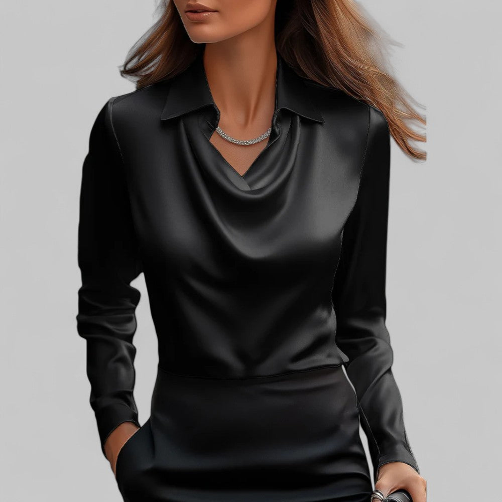Rose | Blouses Satin à Manches Longues avec Col Drapé pour Femmes