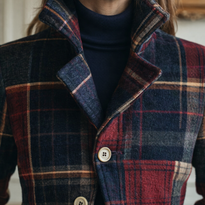 NATALIE – Manteau à carreaux de mi-saison avec col montant
