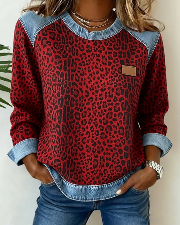 Sweatshirt en Patchwork Imprimé Léopard