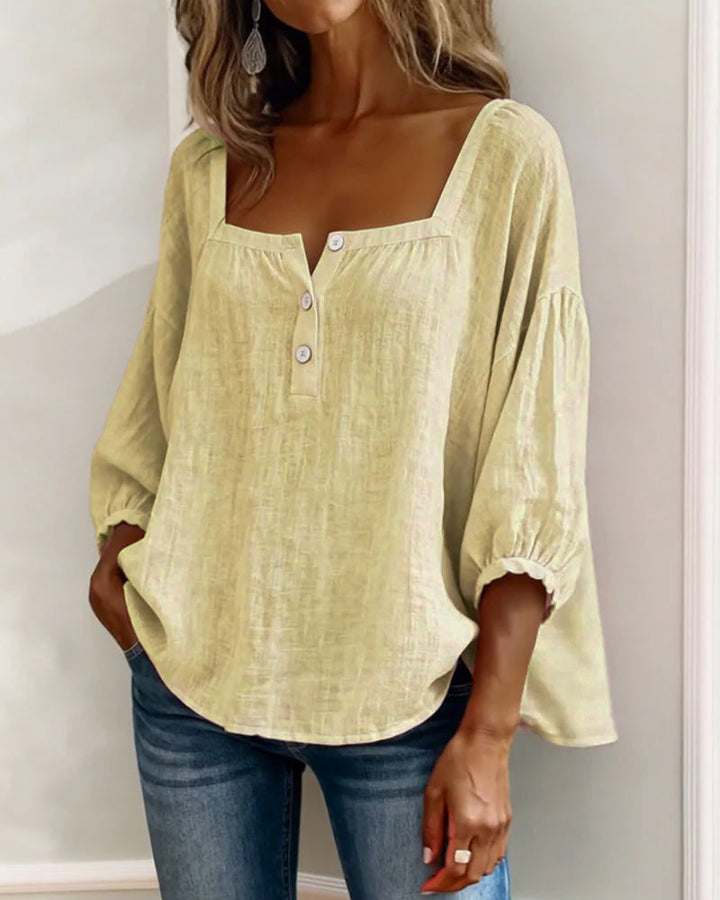 Claire | Blouse à Col Carré et Manches Bouffantes