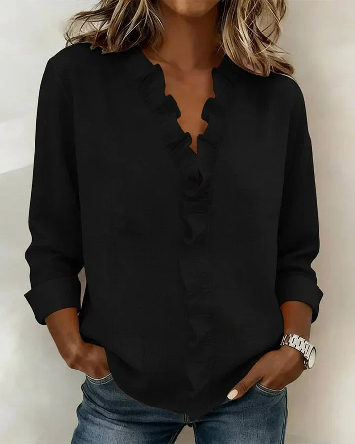Aletta – Blouse Avec Volants, Décolleté En V Et Manches Longues