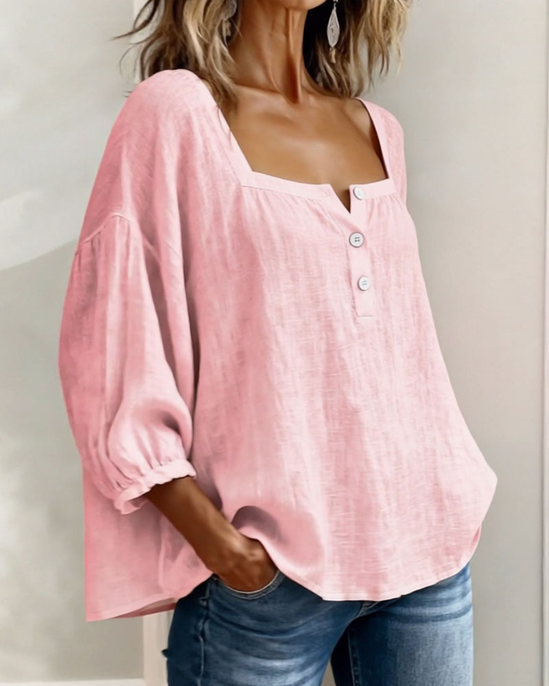 Claire | Blouse à Col Carré et Manches Bouffantes