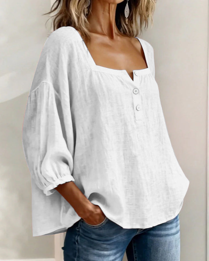 Claire | Blouse à Col Carré et Manches Bouffantes