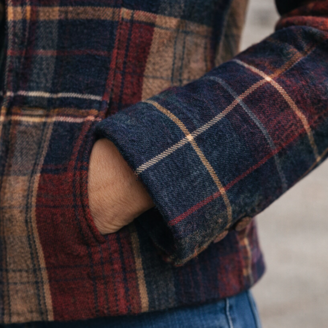 NATALIE – Manteau à carreaux de mi-saison avec col montant