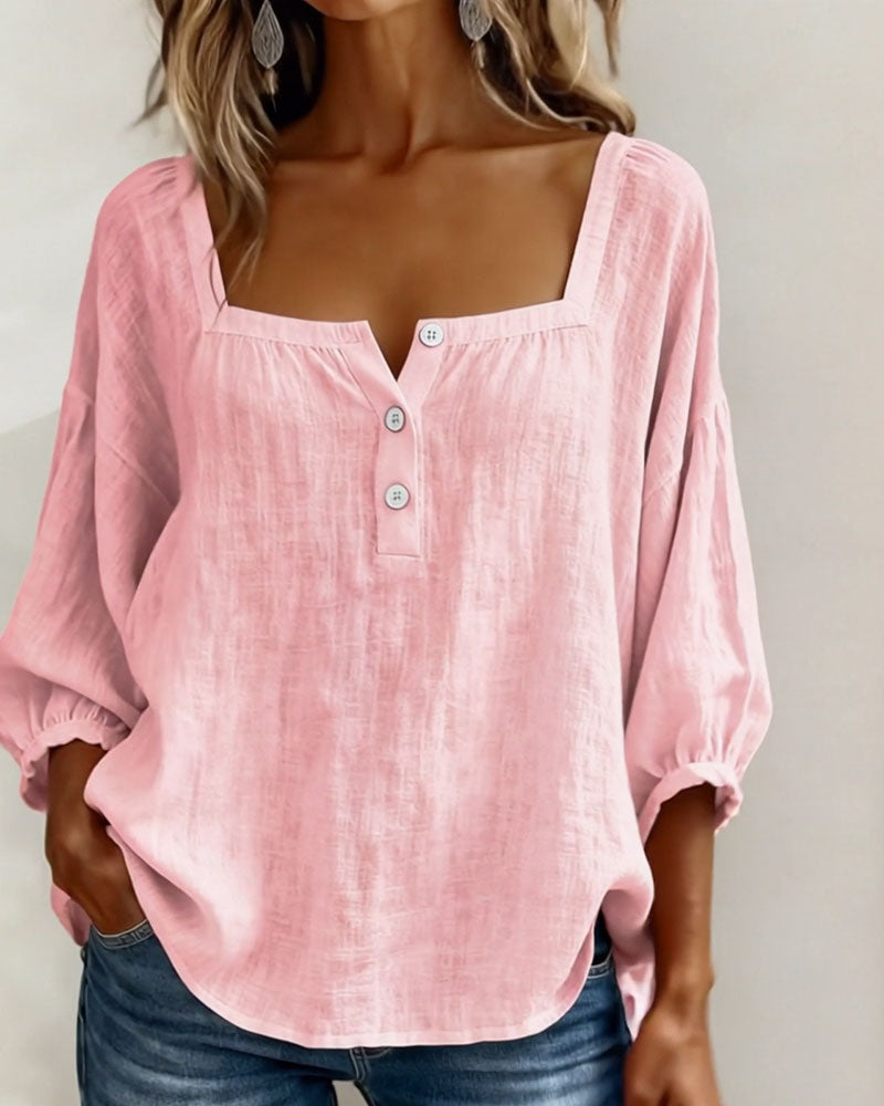 Claire | Blouse à Col Carré et Manches Bouffantes
