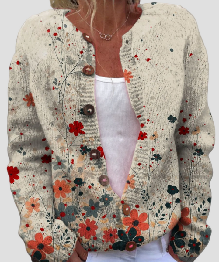 Cardigan Boutonné Vintage avec Imprimé Floral