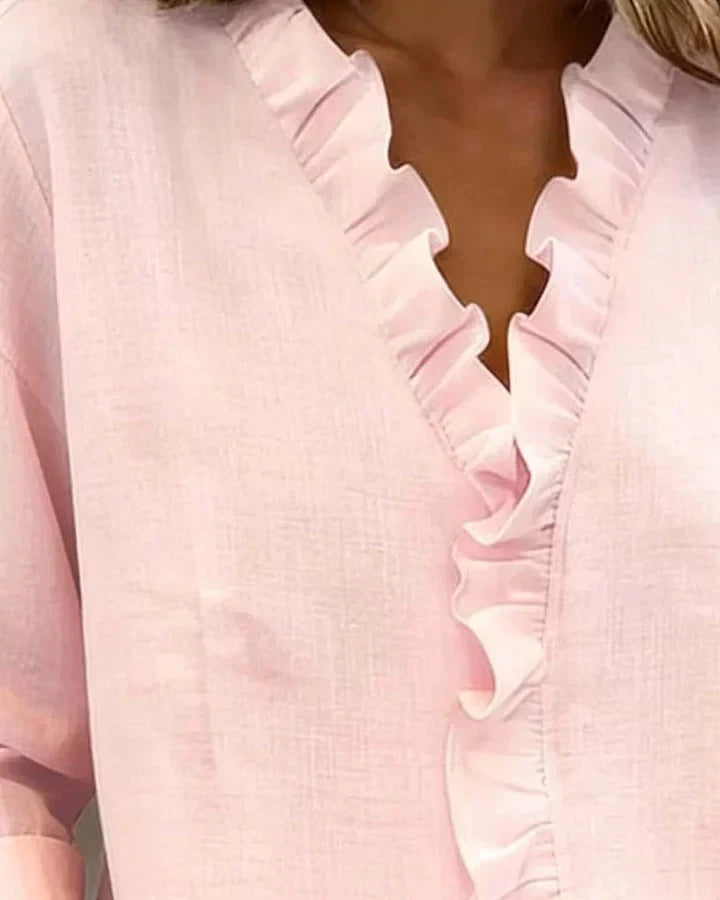 Aletta – Blouse Avec Volants, Décolleté En V Et Manches Longues