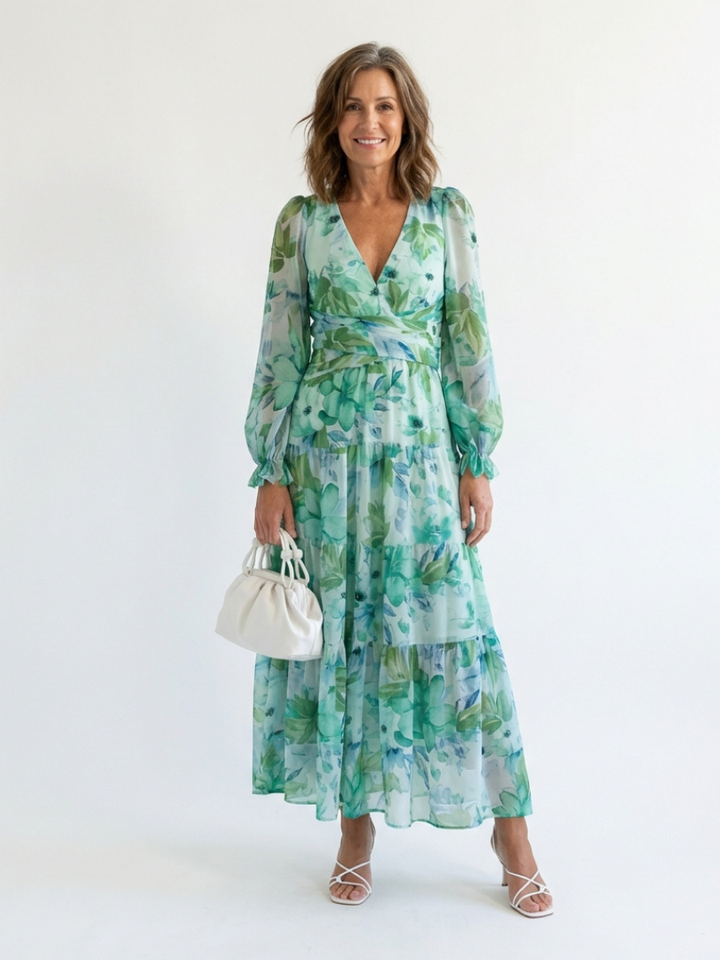 Althea | Maxi Floral Robe à Manches Longues
