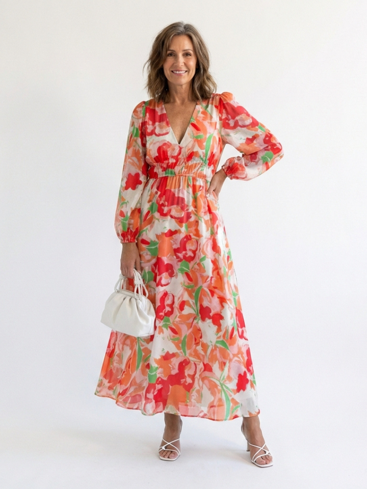 Althea | Maxi Floral Robe à Manches Longues
