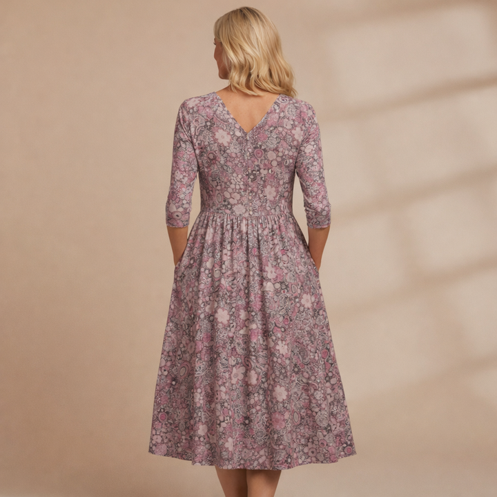 Harlow | Élégance Midi Robe V-Cou Gracieuse