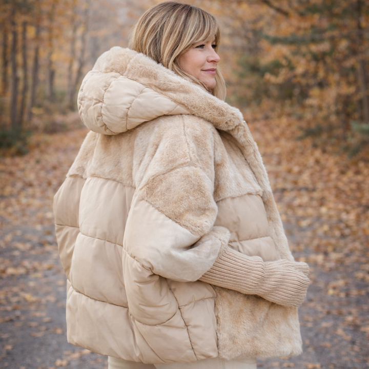 Veste Puffer Oversized à Capuche en Patchwork