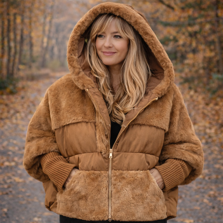 Veste Puffer Oversized à Capuche en Patchwork