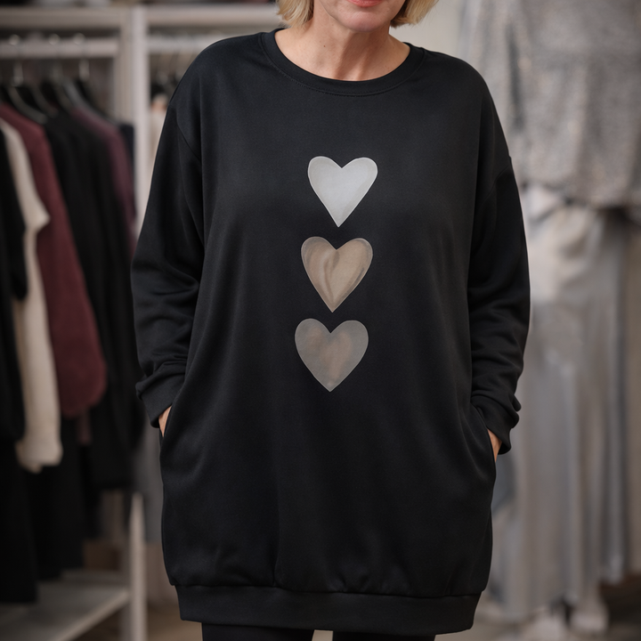Francine - Sweat-shirt Femme Cœur Imprimé Manches Longues