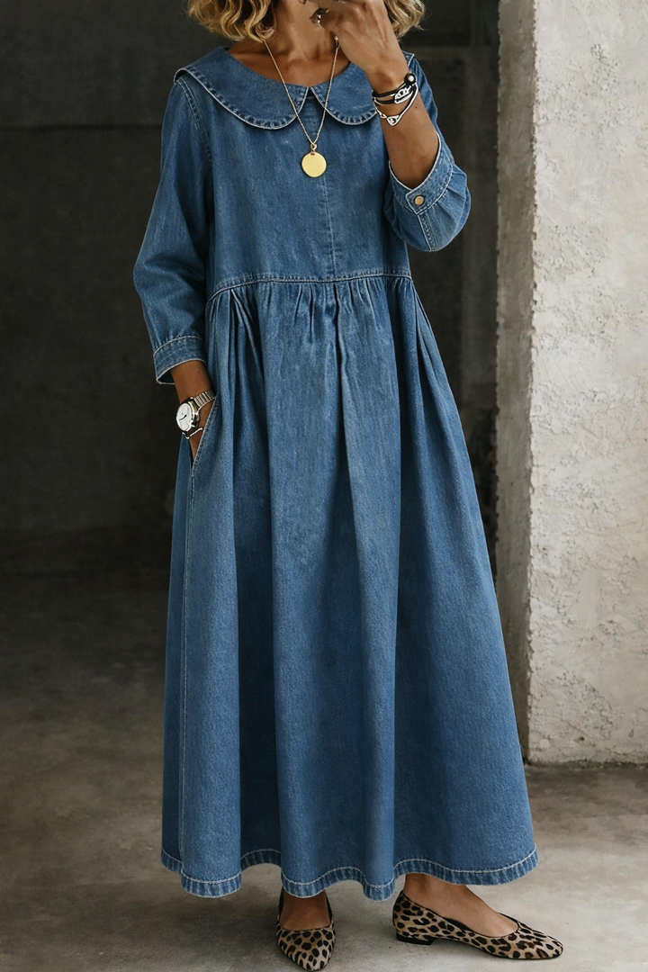 Claraa | Jean Dress with Peter Pan Collar