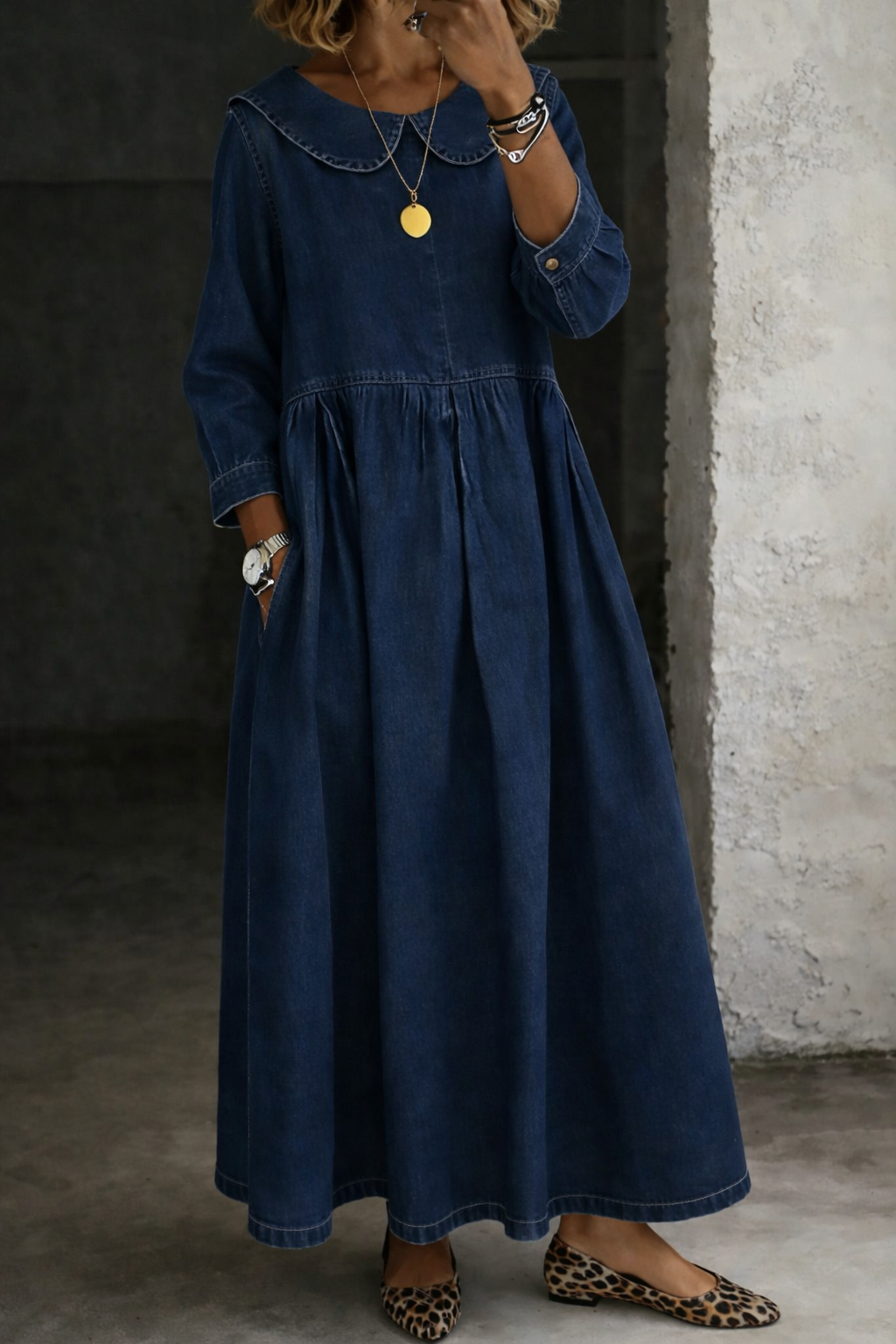 Claraa | Jean Dress with Peter Pan Collar
