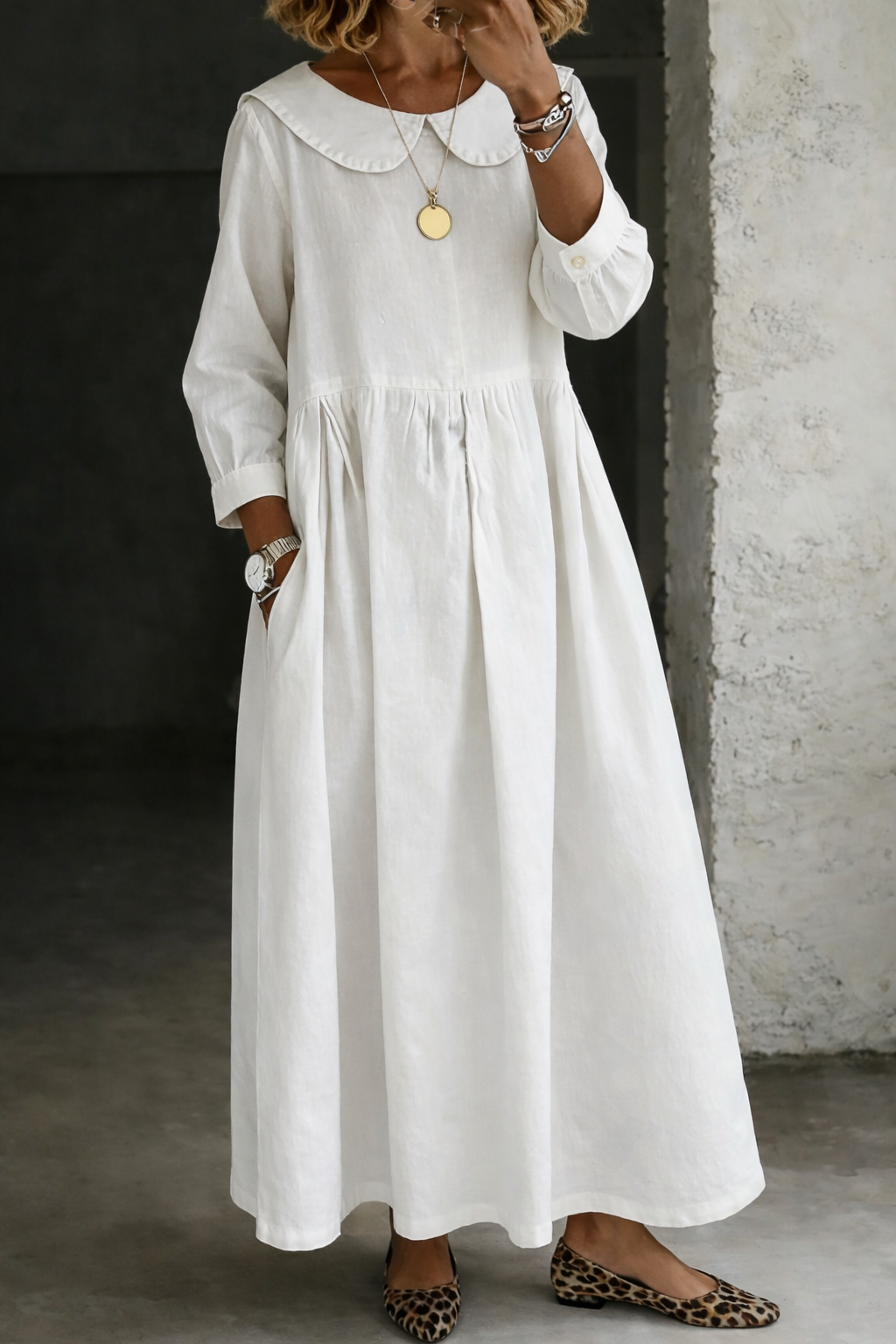 Claraa | Jean Dress with Peter Pan Collar