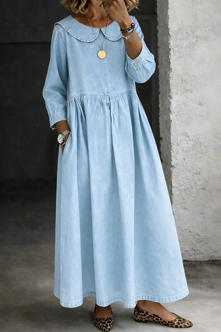 Claraa | Jean Dress with Peter Pan Collar