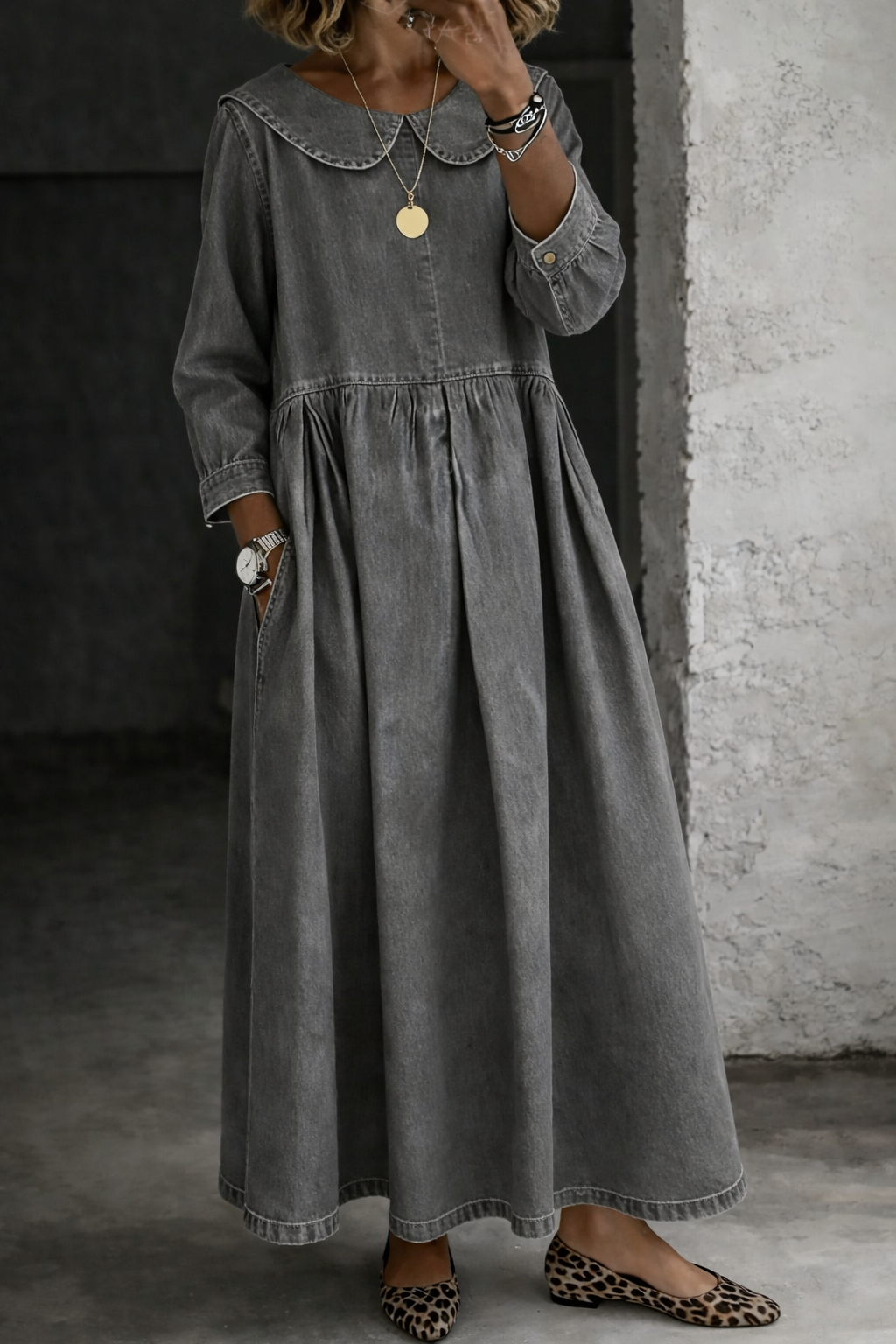Clara | Jean Dress with Peter Pan Collar