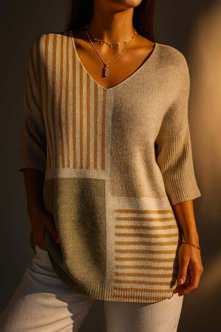 Pull décontracté en tricot avec motif géométrique abstrait pour femmesss