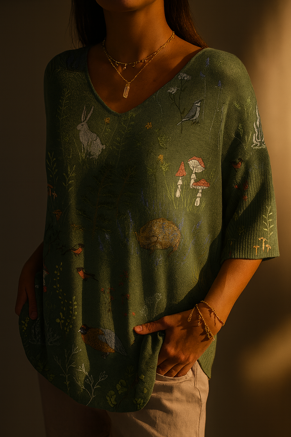 Pull Femme à Motif Forestier avec Animaux