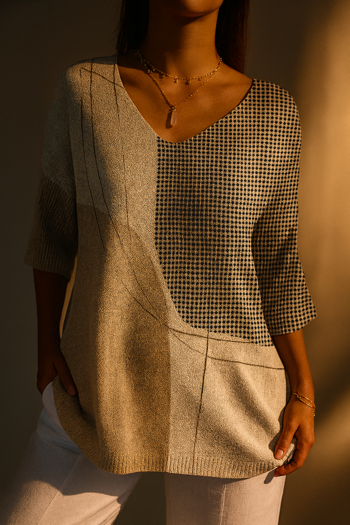Pull décontracté en maille à motif géométrique abstrait pour femmes