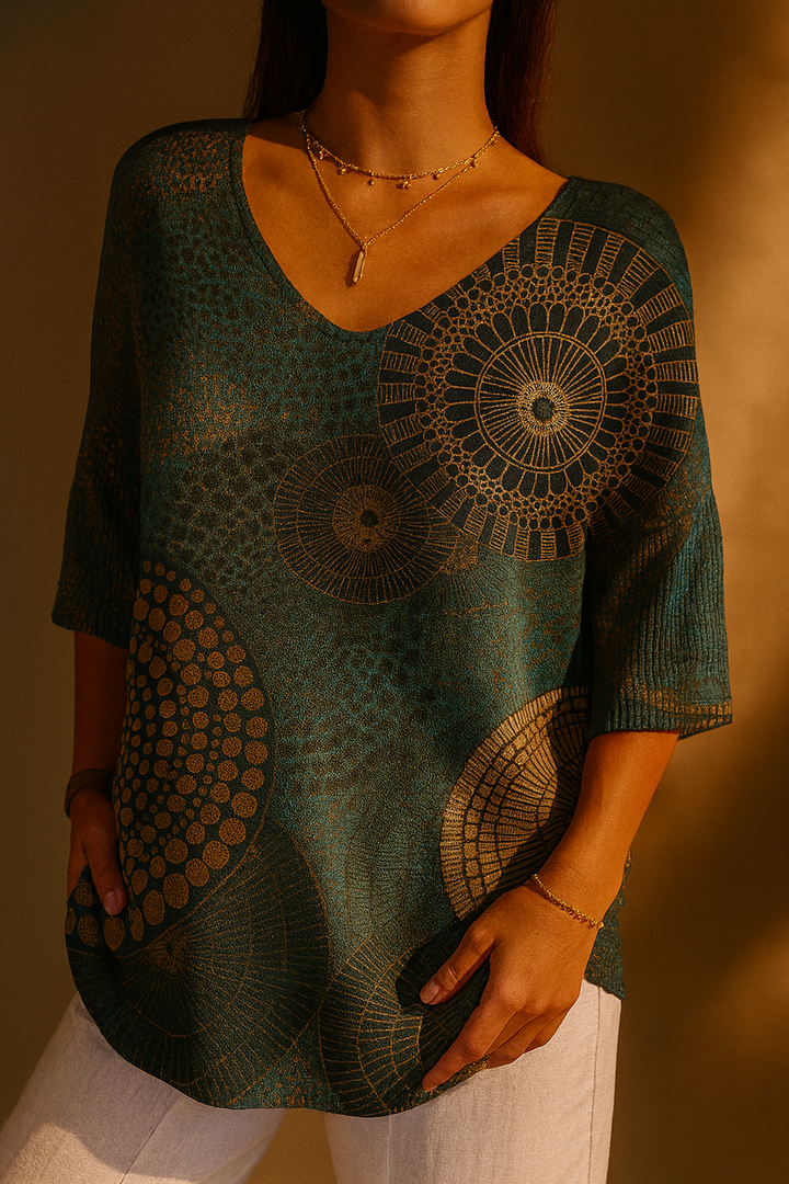Pull décontracté en tricot avec motif géométrique abstrait vintage pour femmes