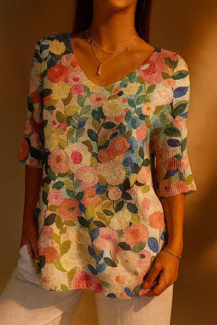 Pull en Tricot à Motif Floral Coloré pour Femmess