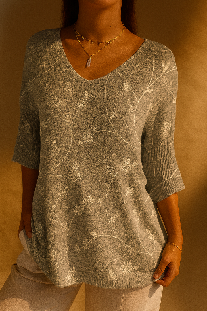 Pull décontracté en maille à motifs floraux vintage pour femmes