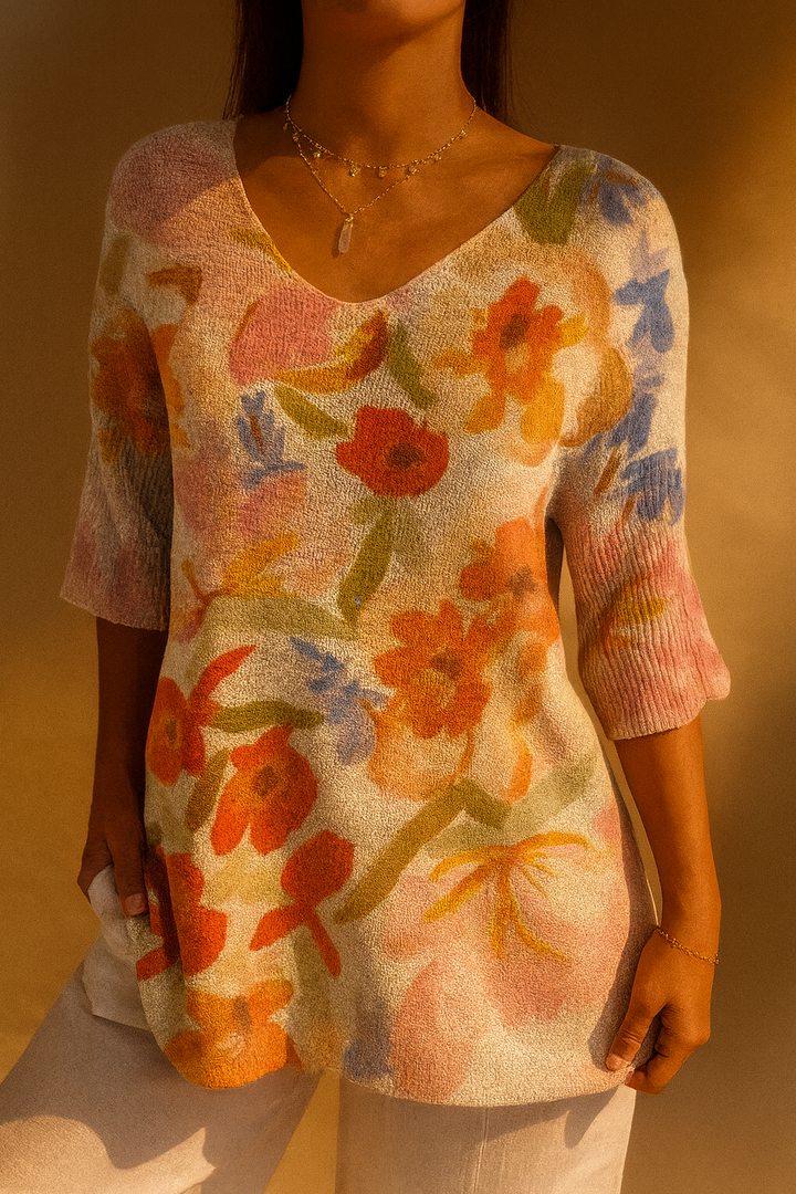 Pull Vintage à Motif Floral pour Femmesss