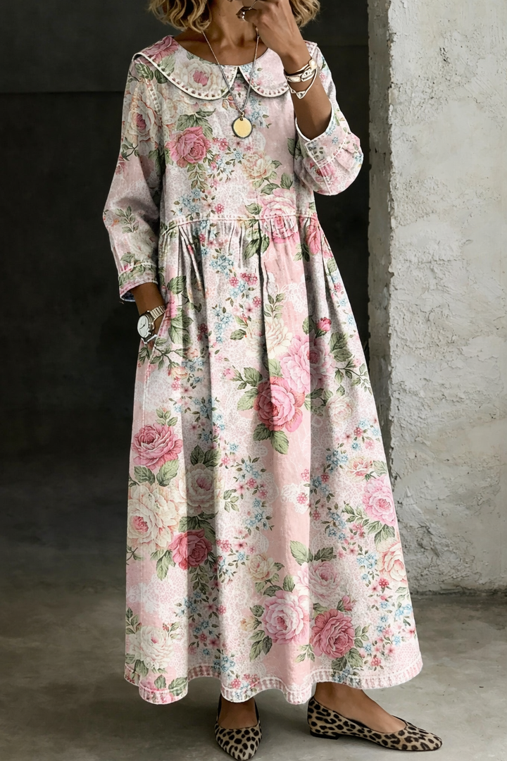 Brooklyn | Jean Dress with Floral Collar