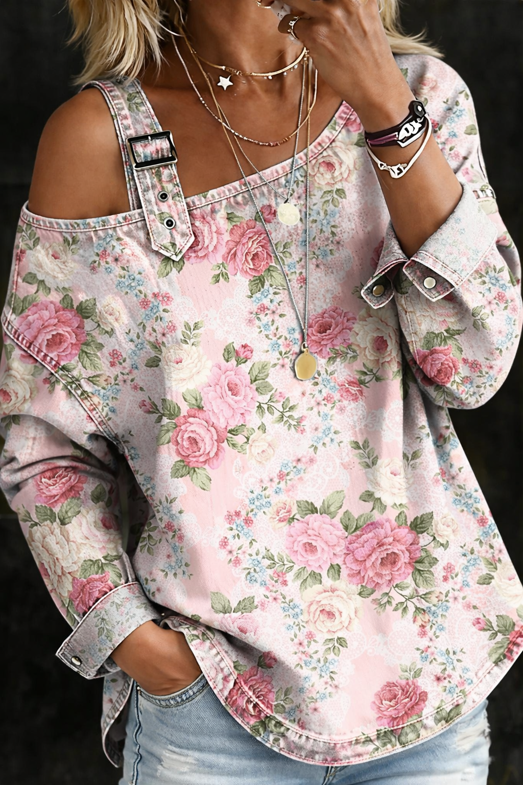 Brooklynn | Jean Dress with Floral Collar