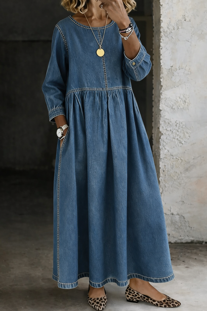 Melissaa | Robe en Jean à Col Ronde et Manches Longues