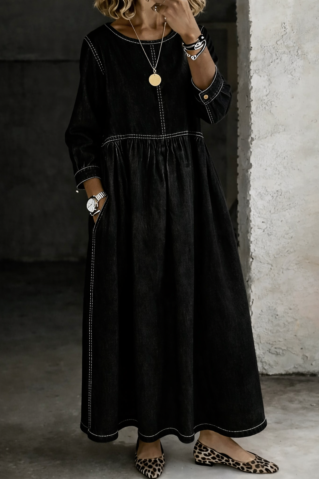 Melissaa | Robe en Jean à Col Ronde et Manches Longues