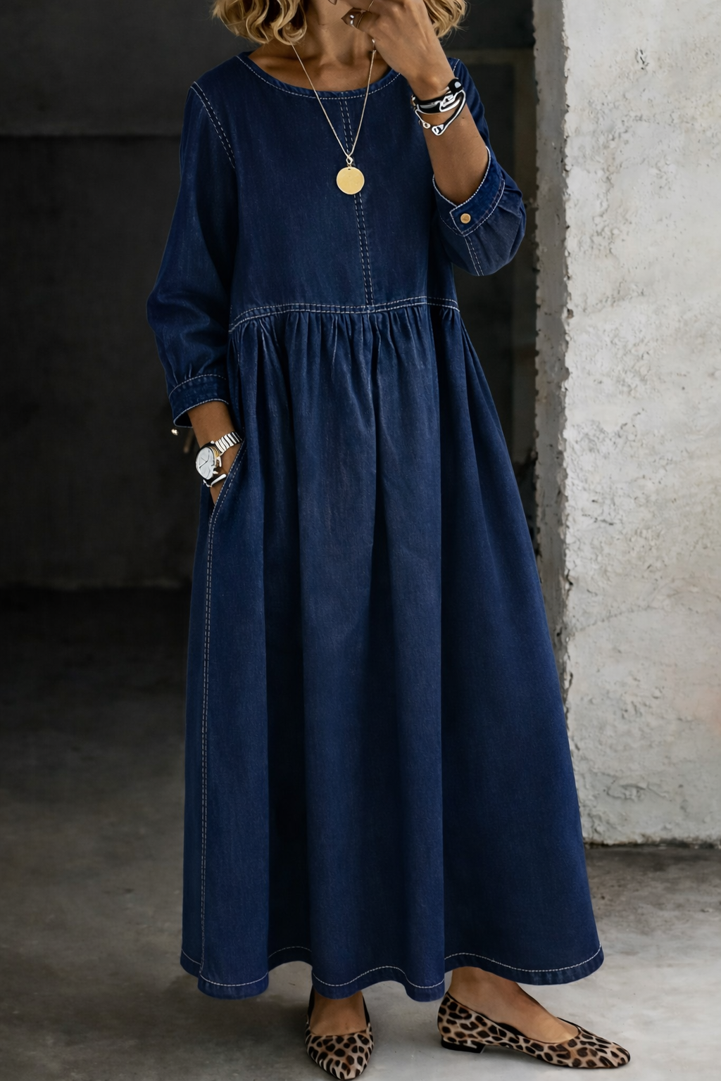 Melissaa | Robe en Jean à Col Ronde et Manches Longues