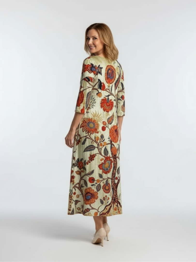 Corisande | Robe Midi à Fleurs avec Manches Longues en V