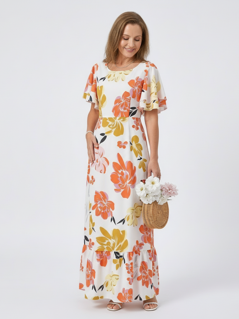 Elowen | Robe maxi à col rond et manches courtes