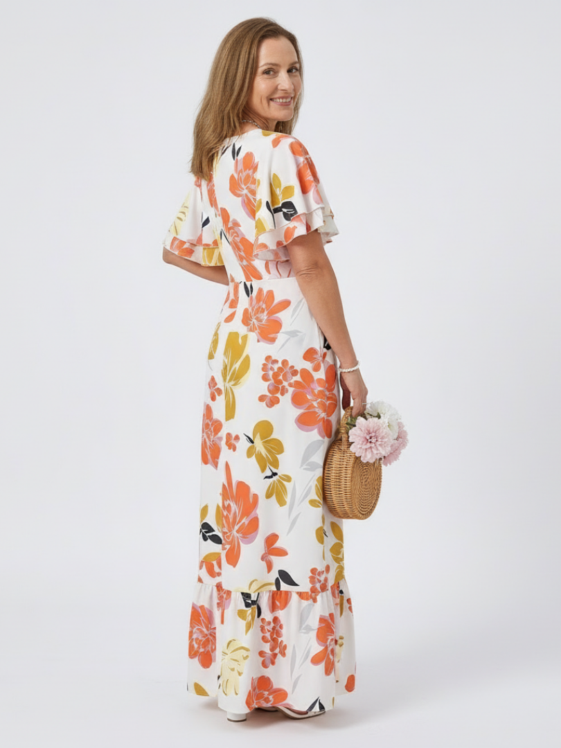 Elowen | Robe maxi à col rond et manches courtes