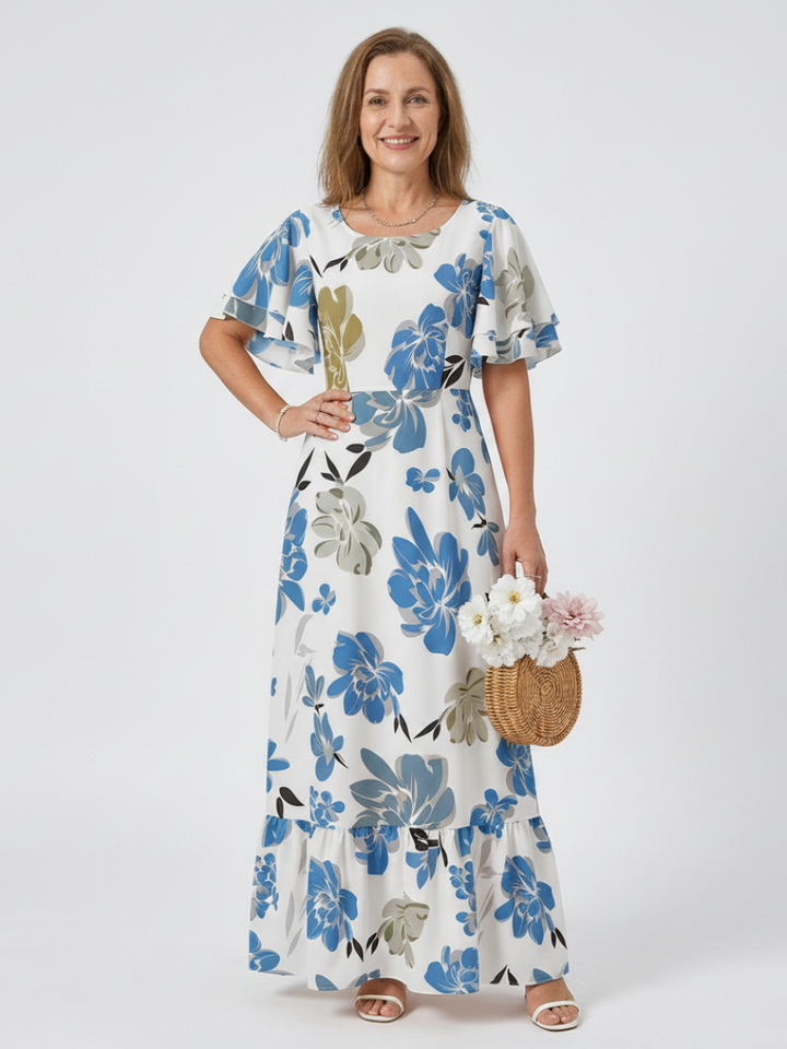Elowen | Robe maxi à col rond et manches courtes