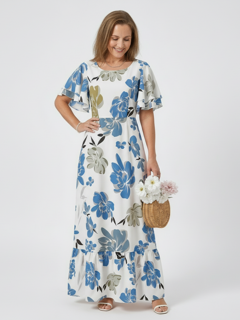 Elowen | Robe maxi à col rond et manches courtes