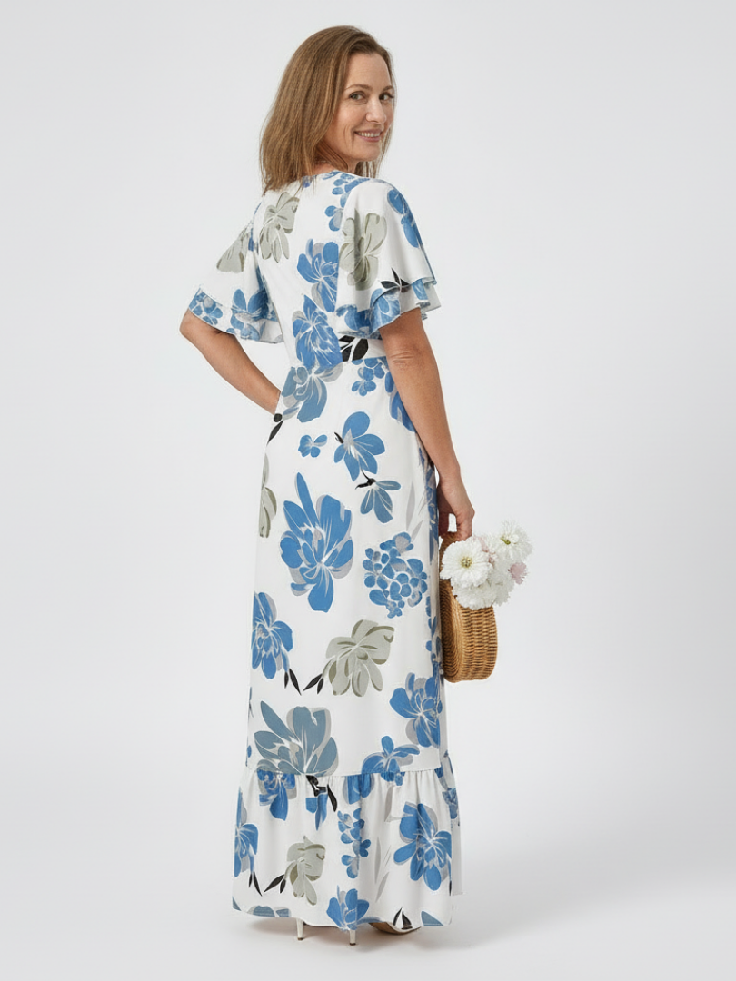 Elowen | Robe maxi à col rond et manches courtes