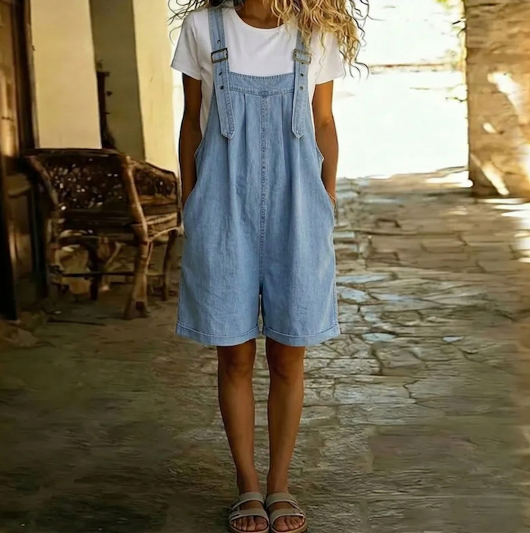 Saylor - Salopette en denim doux à effet vintage délavé bleu clair