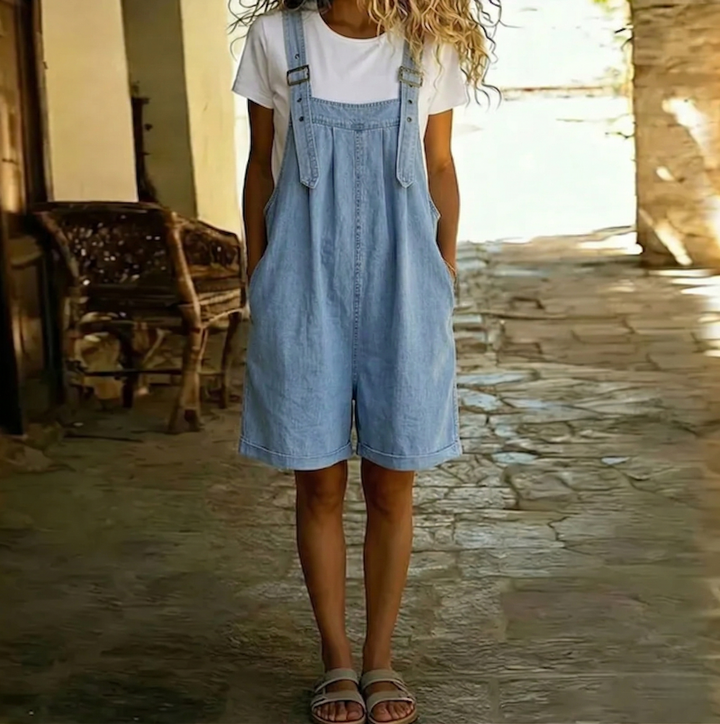 Saylor - Salopette en denim doux à effet vintage délavé bleu clair