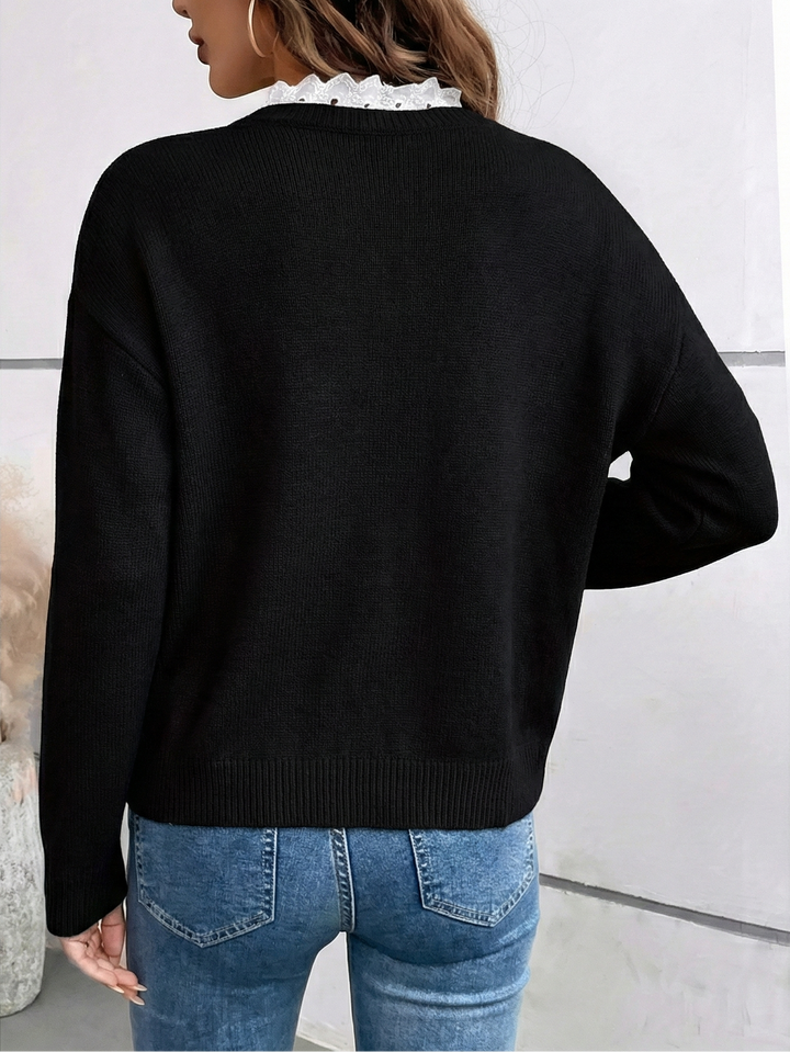 Blouse en Tricot avec Col en Dentelle Elicera