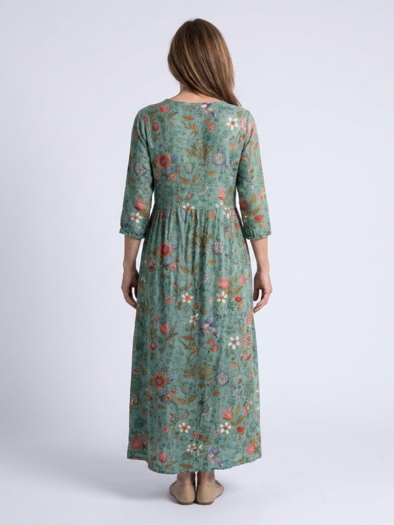 Marina | Robe Maxi Fleurie avec Col V et Manches 3/4