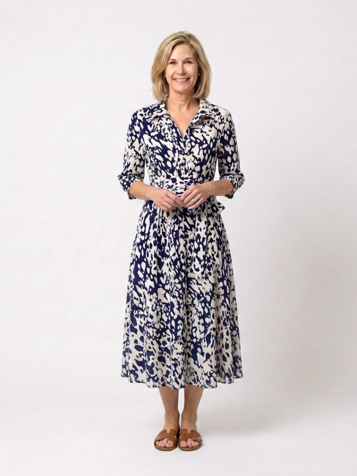 Oriana | Robe midi à manches longues avec ceinture à nouer
