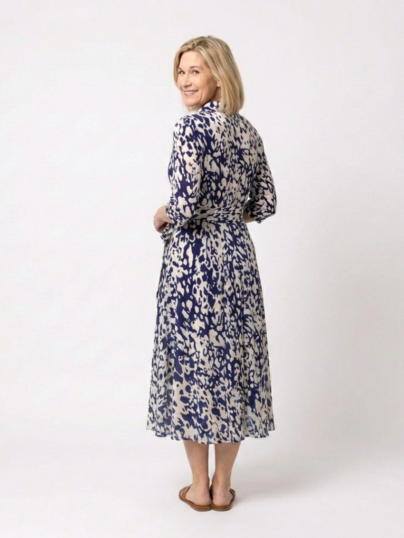 Oriana | Robe midi à manches longues avec ceinture à nouer